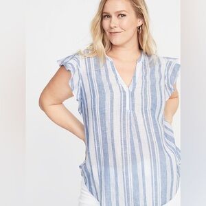 Old Navy Patterned Linen-Blend Plus-Size Flutter-Sleeve Blouse